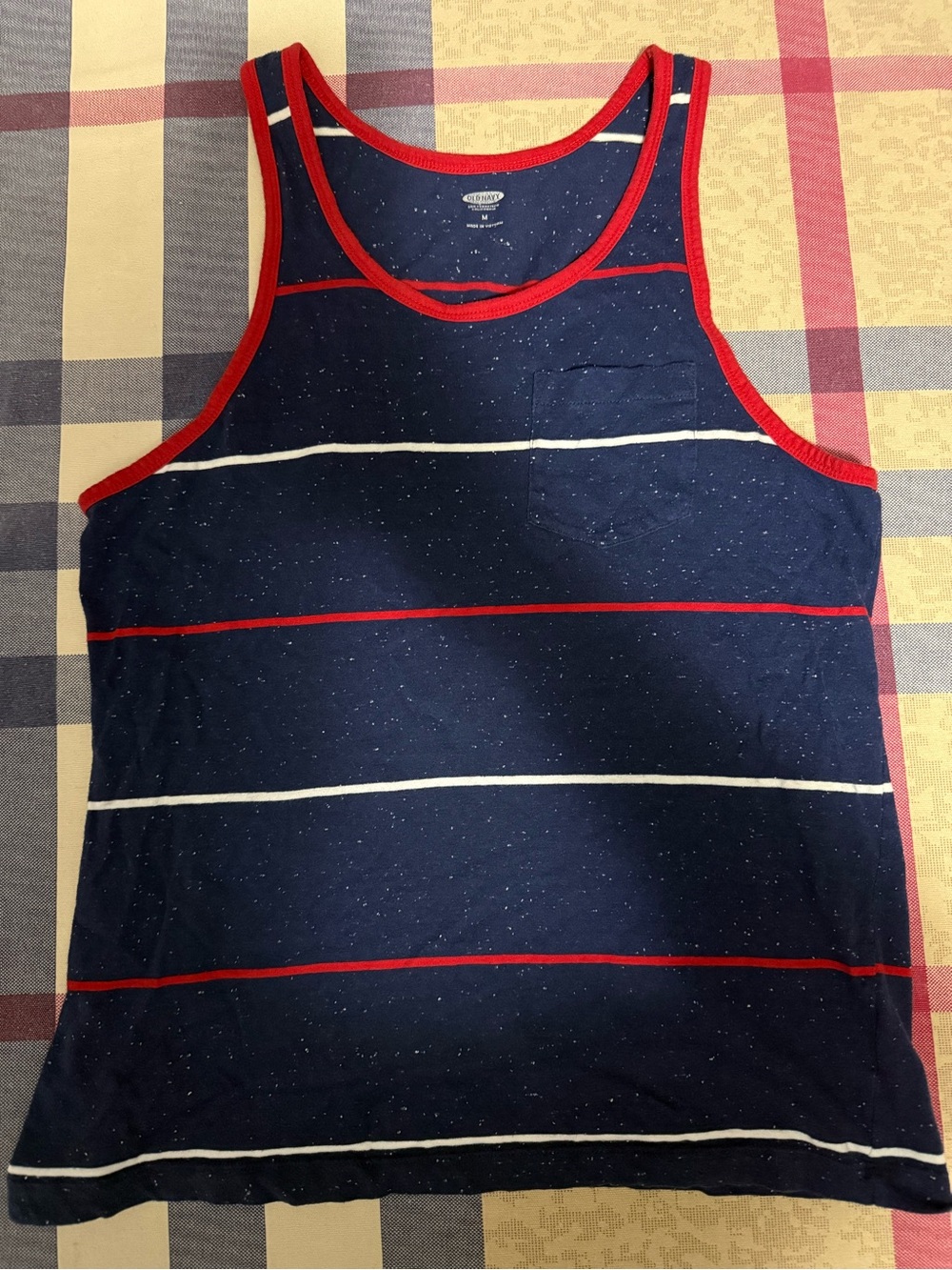 Old Navy Men's Tank Top with White and Red Stripes (M)